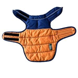 LL Bean Mountain Classic Dog Parka Puffer Blue/Orange Reversible Small Quilted